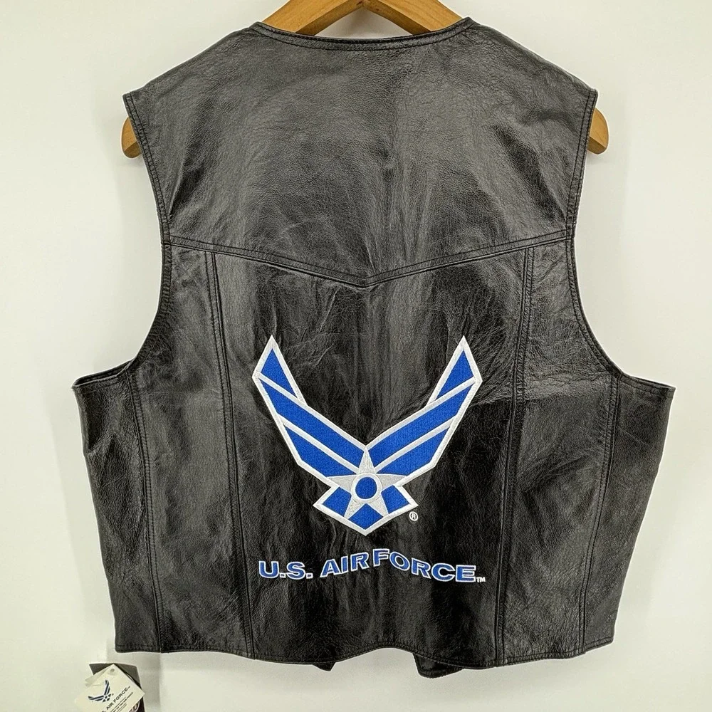 U.S. Air‎ Force Leather Vest Embroidered Size XL Black Biker NEW NWT